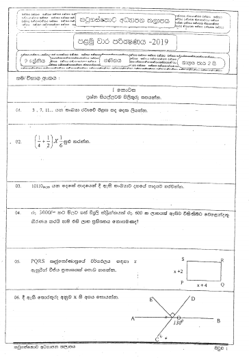 2019 Grade 09 Mathematics First Term Test Paper | Katugastota Zone
